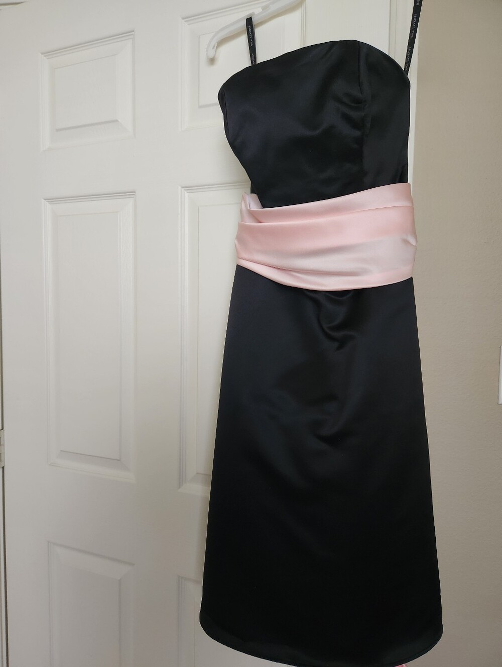 Bill Levkoff Black Strapless Dress with Blush Waistband